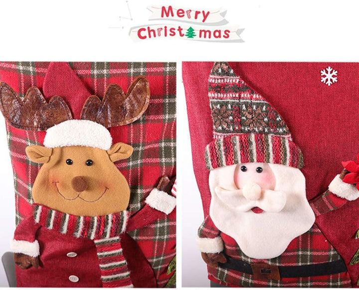 LAMF Weihnachtsstuhlhussen-Set, 6 Stück, 3D-Stuhlhussen mit Weihnachtsmann, Schneemann, Elch, Weihna