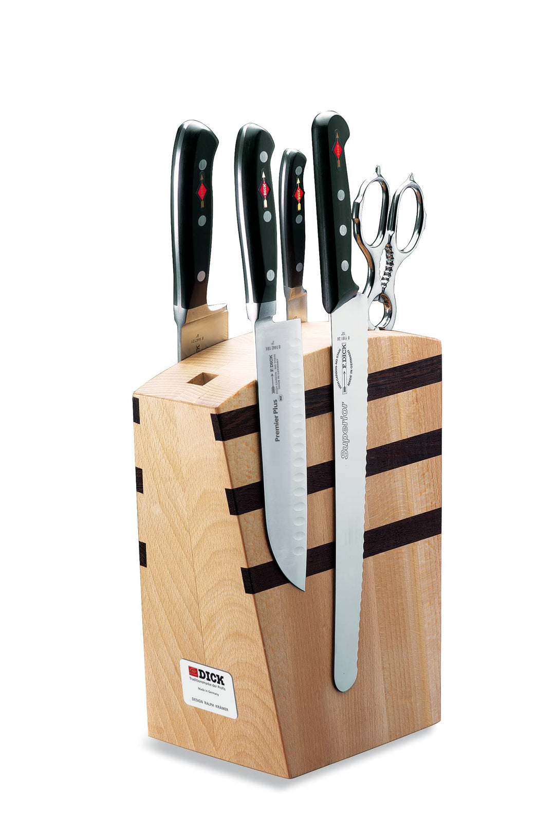F. DICK Design Messerblock Premier Plus 5-teilig (Messerblock aus Buchenholz mit Magnet, inkl. Kochm