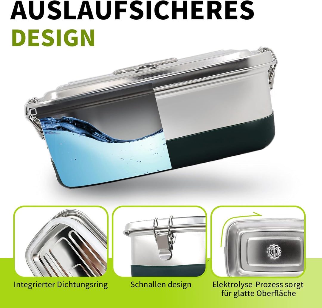 Brotdose Edelstahl, 2000ML Lunchbox Auslaufsicher mit Fächer und Dichtring–BPA-frei–Lunchbox für Pic