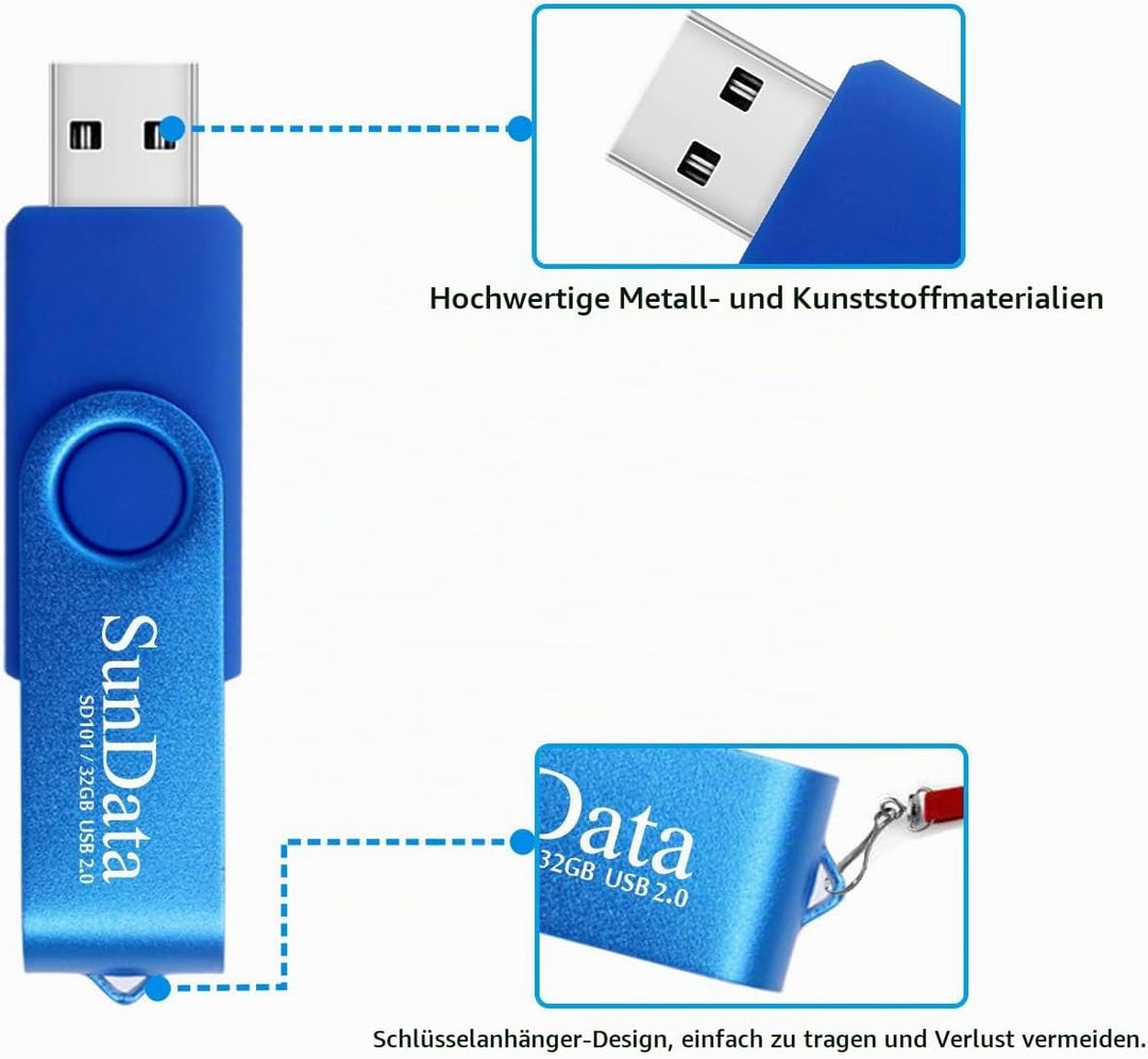 SunData 3 Stück 32GB USB-Sticks USB 2.0 Speicherstick Thumb Drives Memory Sticks Rotate Metall (3 Mi