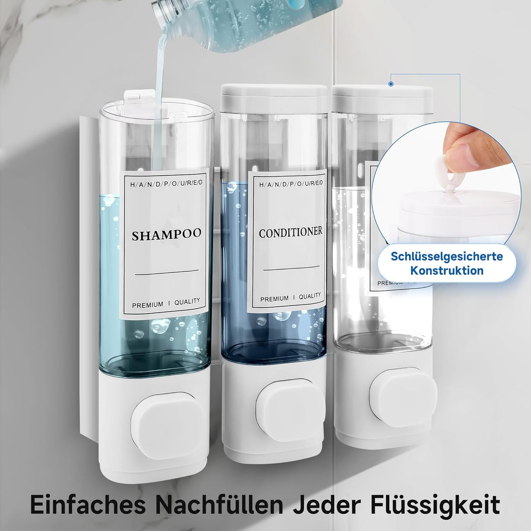 Seifenspender Wandbefestigung, Seifenspender Wandmontage 3 Kammern Duschgelspender Handwaschmittelsp