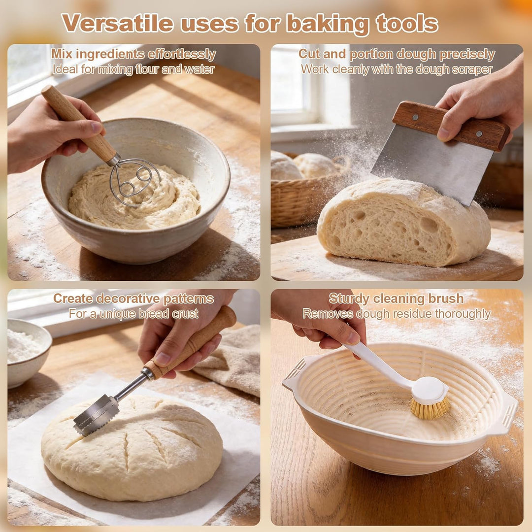 Sauerteig Starter Set mit 2 Gärkörbchen, 730ML Sauerteig Glas, Brotbackzubehör kit, Brot Backen Zube
