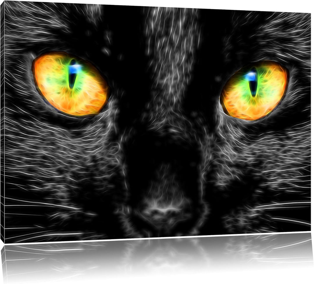 schwarze Katze mit magischen Augen schwarz/weiss Format: 100x70 auf Leinwand, XXL riesige Bilder fer