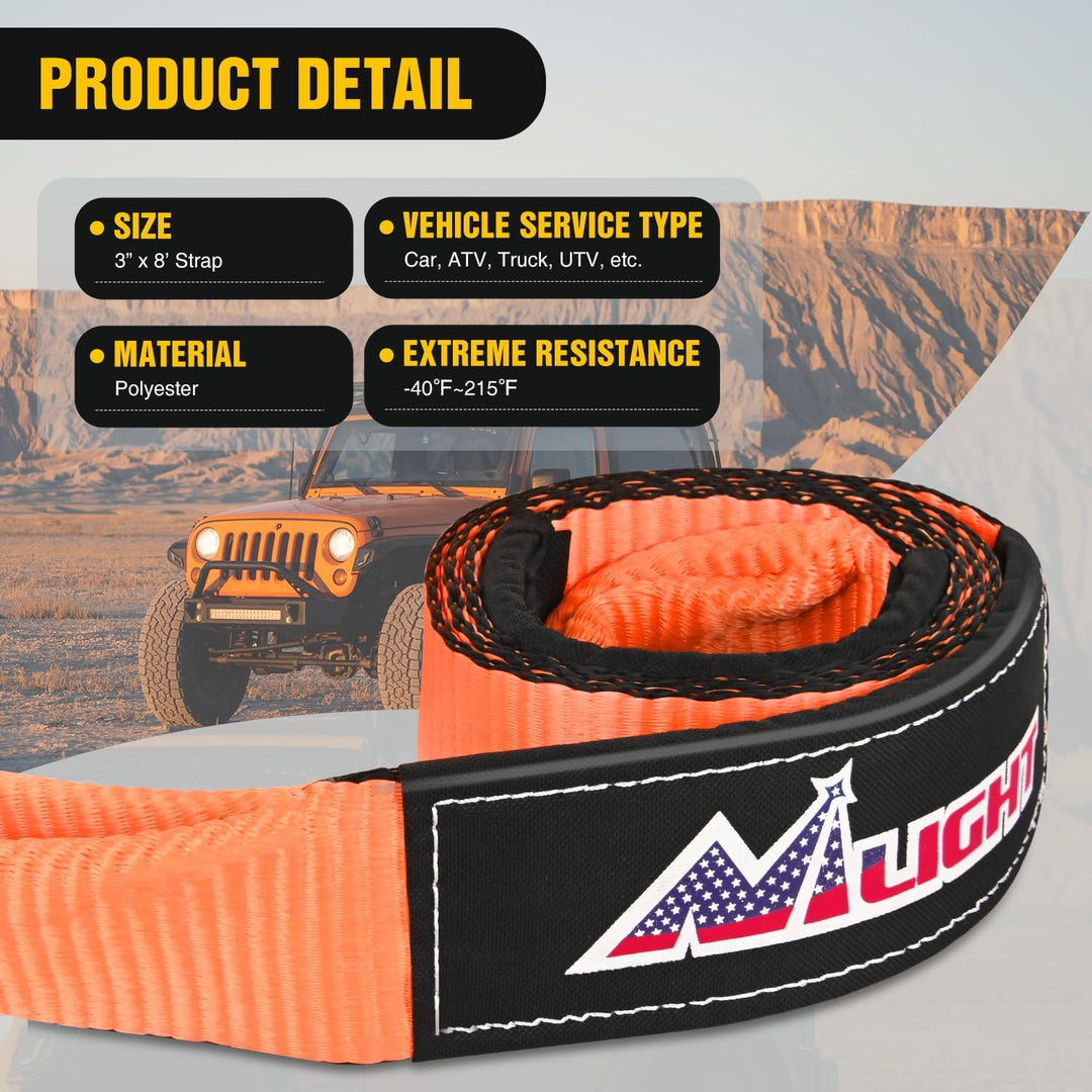 Nilight Offroad Recovery Kit, 7,6 cm x 2,4 m, Abschleppgurt mit Seilwinde und 2 Stück 1,9 cm Anti-Di