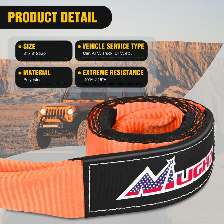 Nilight Offroad Recovery Kit, 7,6 cm x 2,4 m, Abschleppgurt mit Seilwinde und 2 Stück 1,9 cm Anti-Di