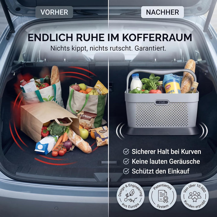 rati Basket Nordic - Smarter Auto Korb zum Einkauf & Outdoor-Aktivitäten, mit Befestigungsadapter zu