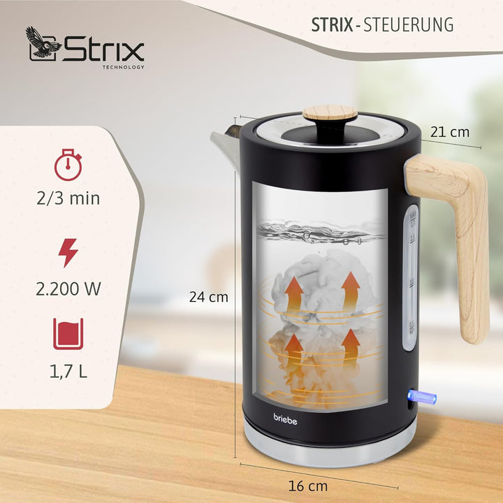 briebe Nordic Wasserkocher 1,7L Elektrischer Teekocher 2200W Schnell Aufheizender, BPA-frei, 360° So