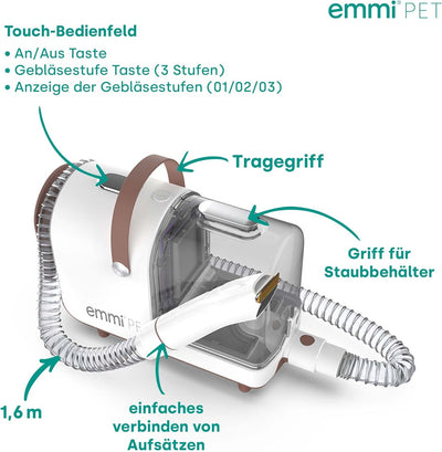 emmi-pet Grooming Kit Home - 6in1 Hundeschermaschine mit Staubsauger | Dreifachnutzung mit Schermasc