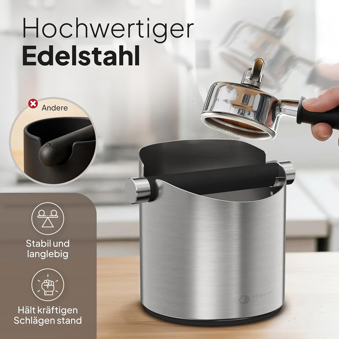 Abklopfbehälter für Siebträger aus hochwertigen Edelstahl standfest - Robuste Knock Box mit geräusch