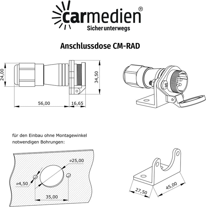 Rückfahrkamera Anschluss Set Sattelzug cm-Rad Trailer Kabel Anhänger Sattelauflieger, Set Sattelzug