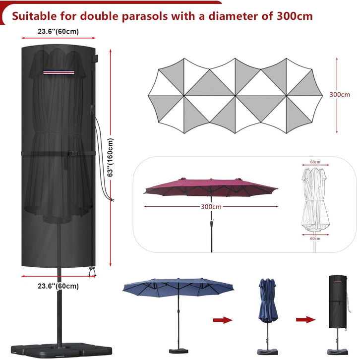 LAMUNI Doppelsonnenschirm Schutzhülle Wasserdicht Sonnenschirm Hülle für Doppelschirme bis Ø300cm, W