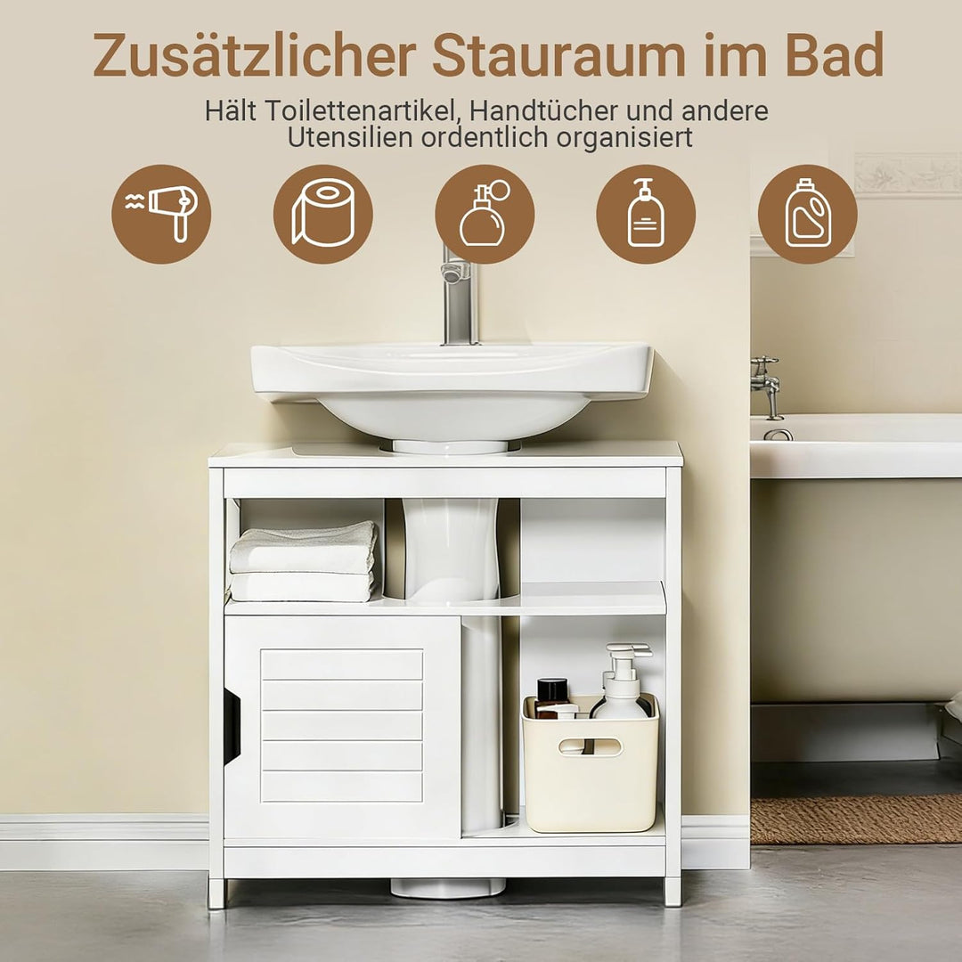 SoBuy FRG128-W Waschbeckenunterschrank Badmöbel Badschrank mit Fusspolster Unterschrank Waschtisch w