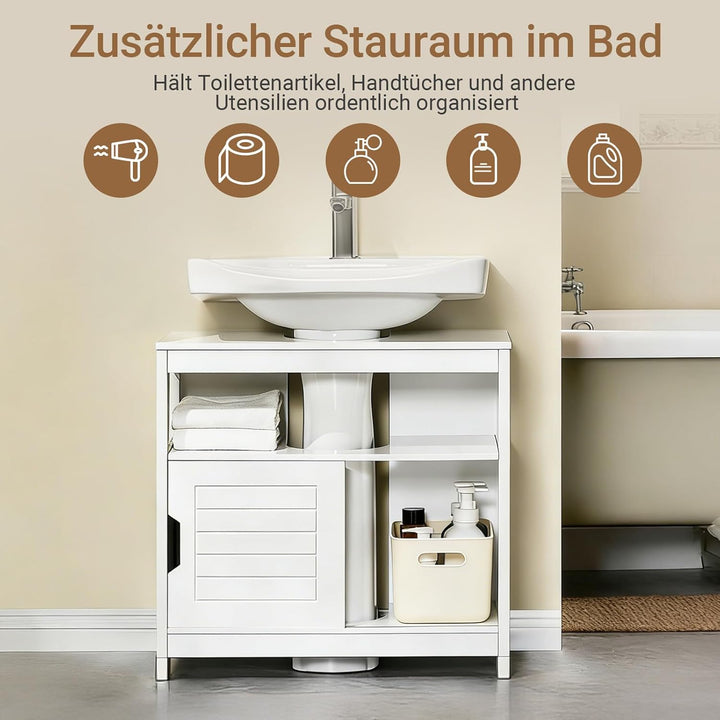 SoBuy FRG128-W Waschbeckenunterschrank Badmöbel Badschrank mit Fusspolster Unterschrank Waschtisch w