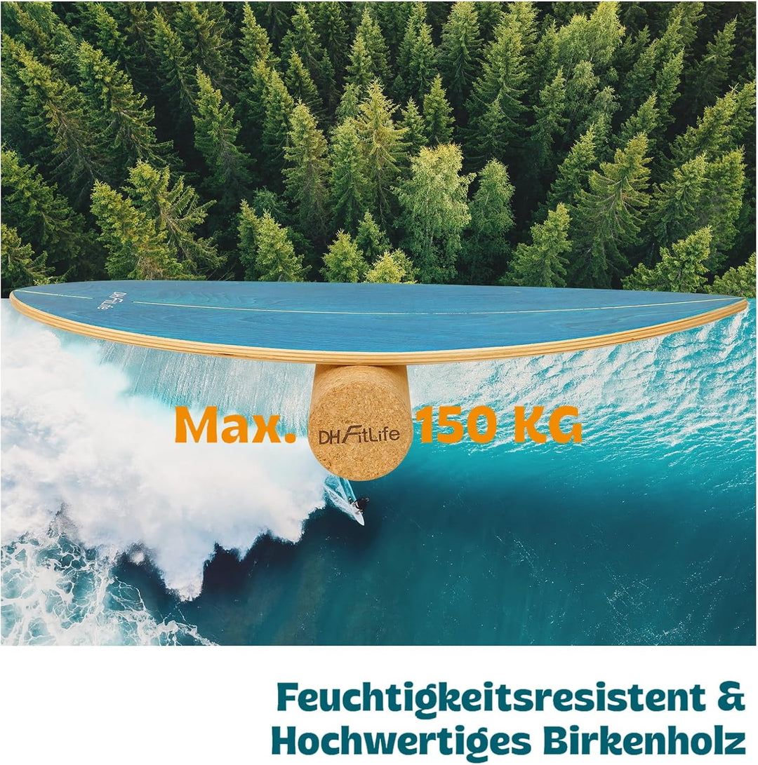 DH FitLife Surfin Balance Board aus Echtholz | Indoor Surfboard mit Rocker Shape | Wackelbrett für K