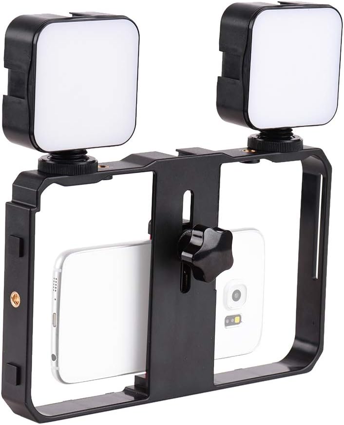 Andoer Smartphone-Video-Rig mit 2 LED-Video-Lichtern, Handy-Video-Stabilisator, Stativhalterung für