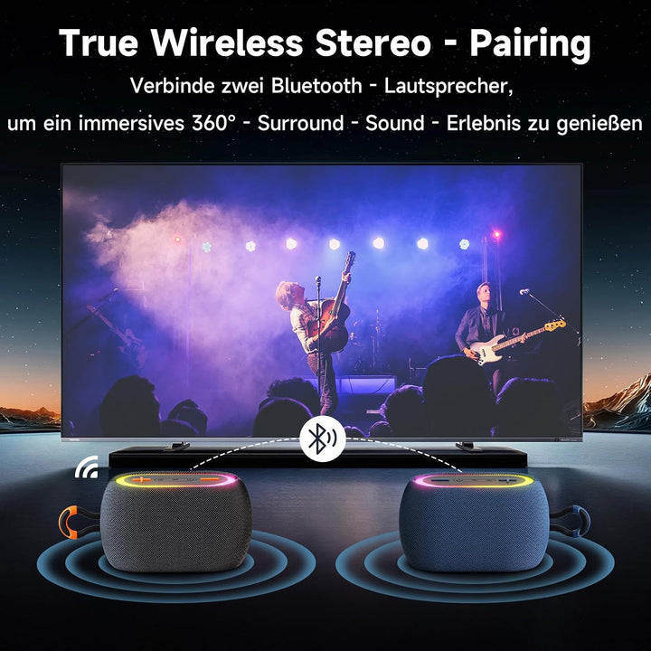 JYX Bluetooth Lautsprecher, 45W Tragbarer Party Lautsprecher mit Bluetooth 5.4, IPX7 Wasserdicht, TW