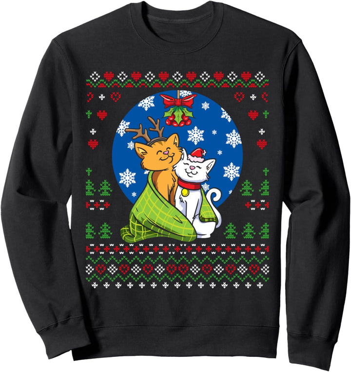 Weihnachtspullover mit zwei Katzen, Mistelzweig, Weihnachten Sweatshirt