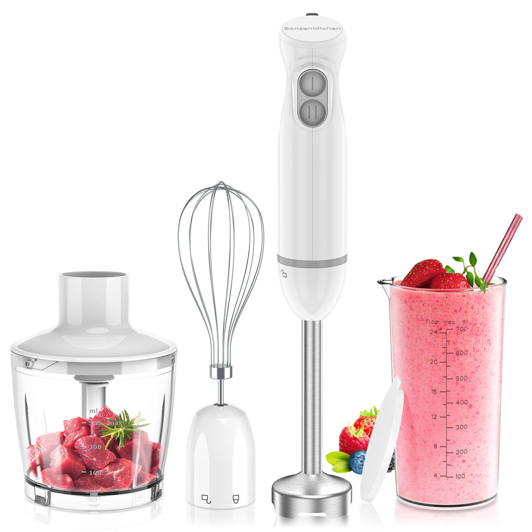 Bonsenkitchen Pürierstab, 1000W Edelstahl Elektrischer Stabmixer, 2 Geschwindigkeitsstufen, Stabmixe