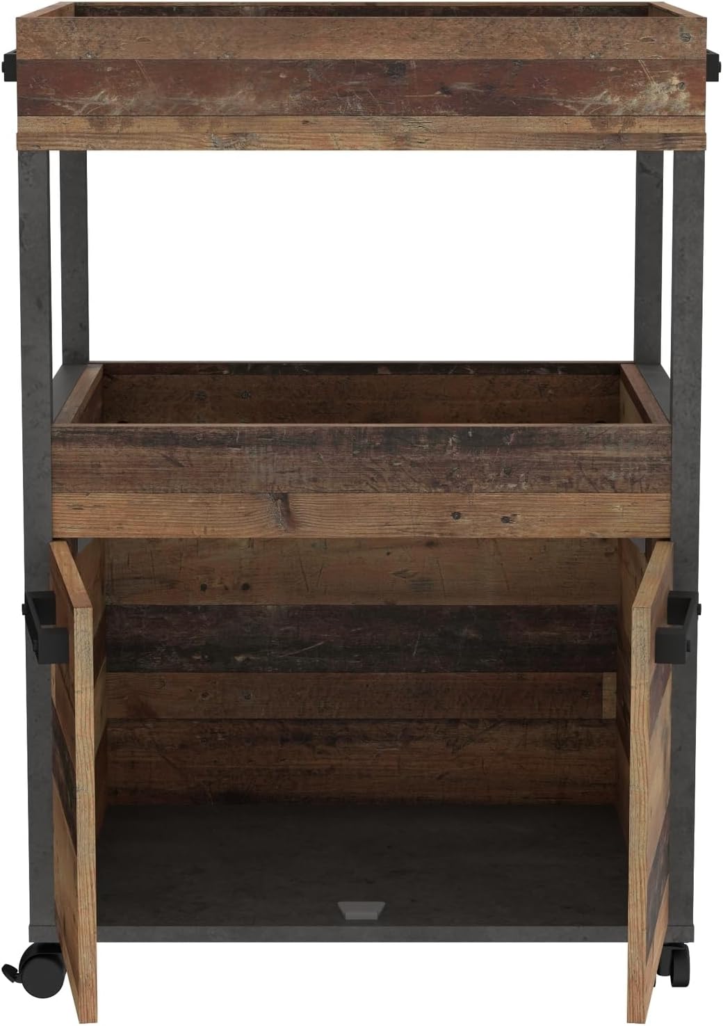 möbelando Servierwagen >Home Bar< auf Rollen, in Old-Wood Vintage Dekor/Betonoptik - 60x88,5x40cm (B