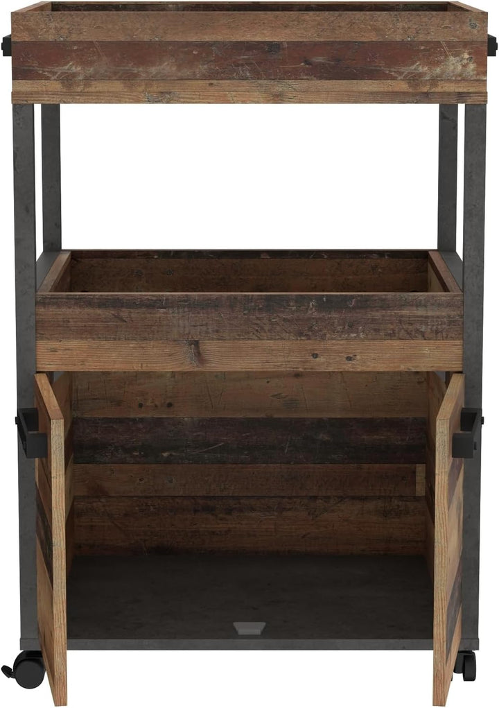 möbelando Servierwagen >Home Bar< auf Rollen, in Old-Wood Vintage Dekor/Betonoptik - 60x88,5x40cm (B