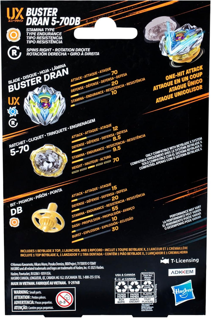 Beyblade X Buster Dran 5-70DB UX Starter Pack Set mit Ausdauer Typ Top und Launcher; Authentische Ta