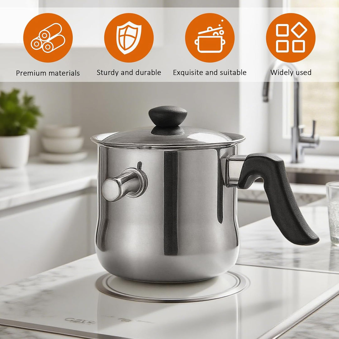 Doppelwandiger Milchtopf Induktion 1,5L, Edelstahl Wasserbad Topf mit Deckel und Pfeifton, Simmertop