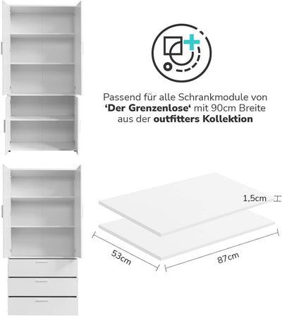 mokebo Einlegeböden 2er-Set für modularen Kleiderschrank 'Die Ableger' in weiss mit 87cm Breite, für