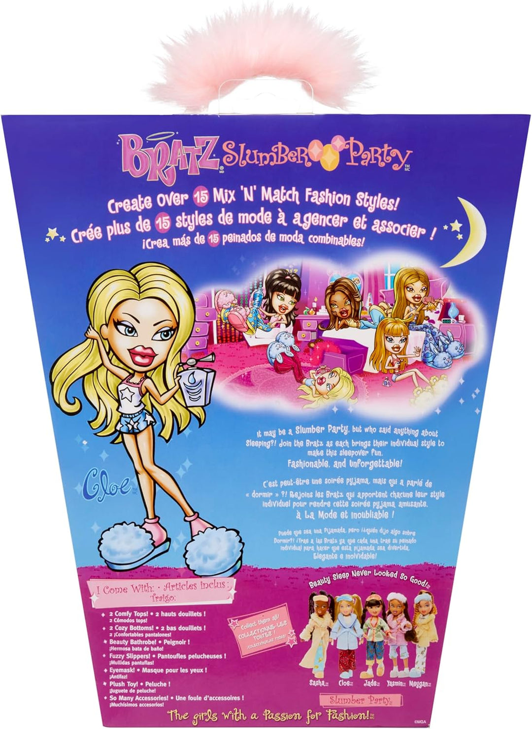 Bratz Slumber Party - Cloe Modepuppe - Mit 2 Pyjama-Garnituren, Plüschtier und Accessoires - Für Kin