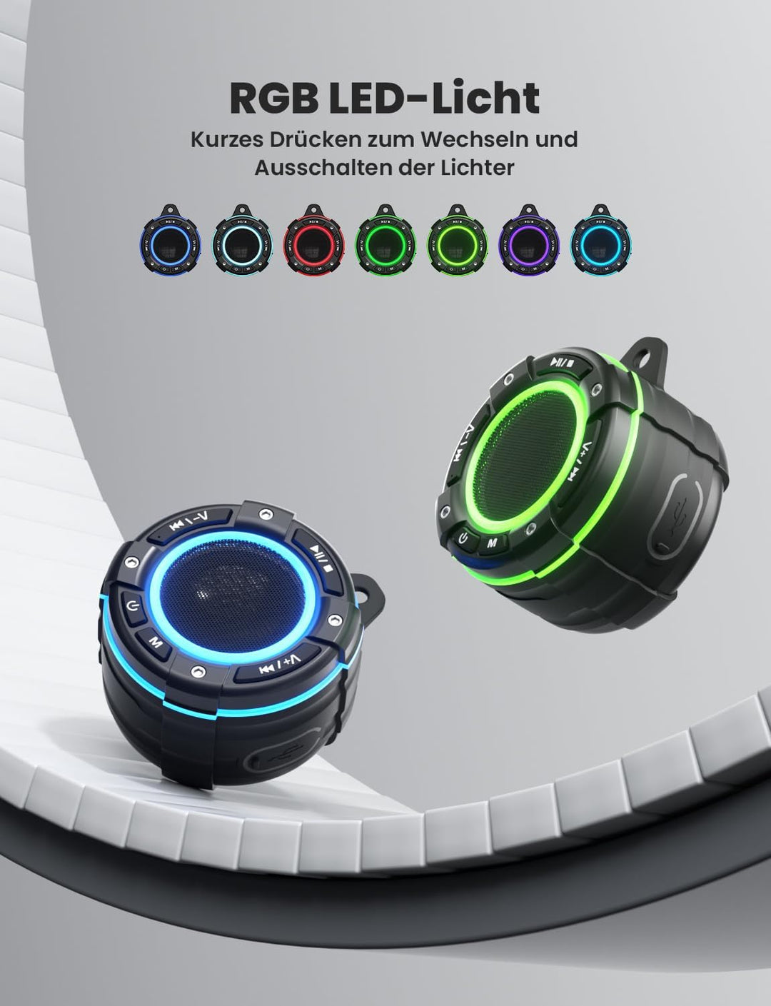 RIENOK Bluetooth Lautsprecher Duschradio FM Radio 12 Std. IPX7 Shower Speaker Bluetooth Duschlautspr