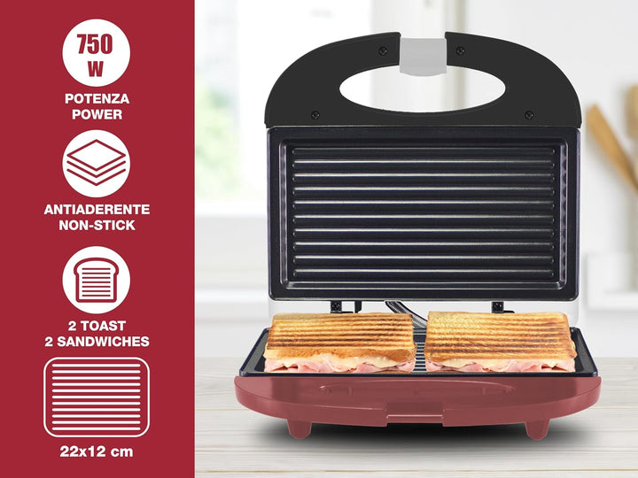BEPER P101TOS010 Elektro-Toaster, 750W, Elektrogrill, Antihaftplatte, wärmeisolierender Griff, rutsc