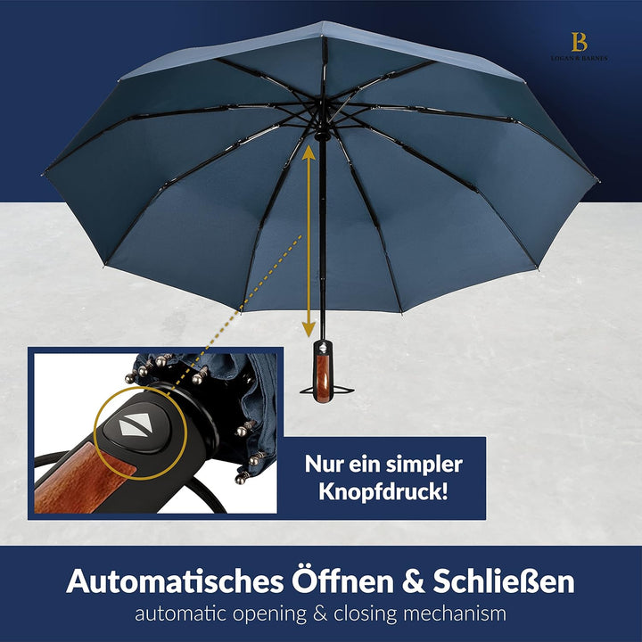LOGAN & BARNES Regenschirm sturmfest bis 140 km/h - Taschenschirm mit zertifizierter Teflon-Beschich