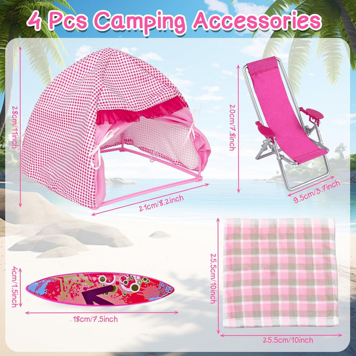 35 PCS Kleidung Camping Sets Kompatibel mit Barbie 11,5 Zoll Puppen, 1 Zelt, 1 Picknickdecke, 1 Stuh