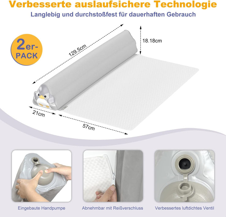 Rausfallschutz Aufblasbar Bett Reise: 2er Set Aufblasbarer Rausfallschutz für Kinder mit INTEGRIERTE