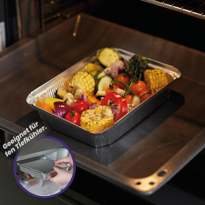 MATANA 25 Aluschalen mit Deckel – 22×17 cm (1200 ml), 4,2 cm tief | Schwerlast-Aluminium Backofen- &
