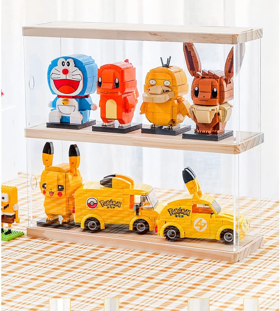 Joody Vitrine aus Acryl, Plexiglas-Boxen mit 2 Ebenen, Vitrine mit Tür für Pop-Figuren, Minifigur, S