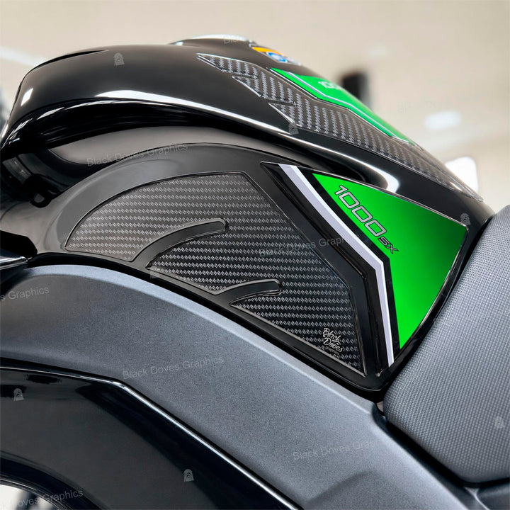 3D Harz-Aufkleber Protektoren kompatibel mit Kawasaki Ninja 1000 SX 2020-2022 (Seitenschutz Tank) Ta