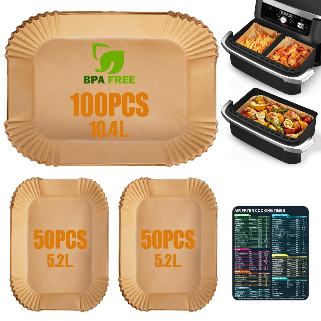 200 Stück Backpapier für Ninja AF500EU Heissluftfritteuse, Heissluftfritteuse Quadrat für 5.2-10.4 L