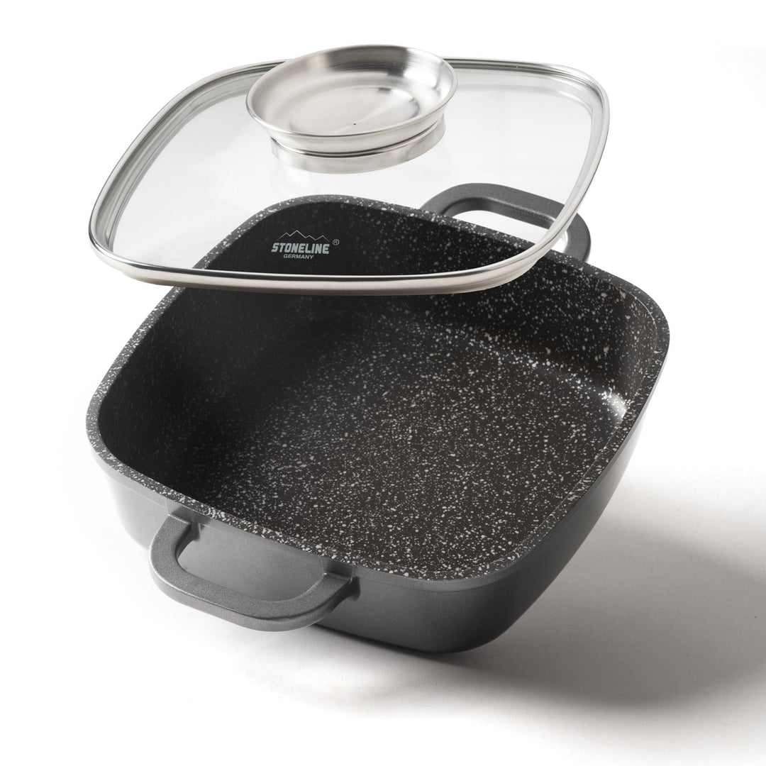 STONELINE 20cm Eckpfanne mit Aromaglasdeckel 20 x 20 cm Grau, 20 x 20 cm Grau