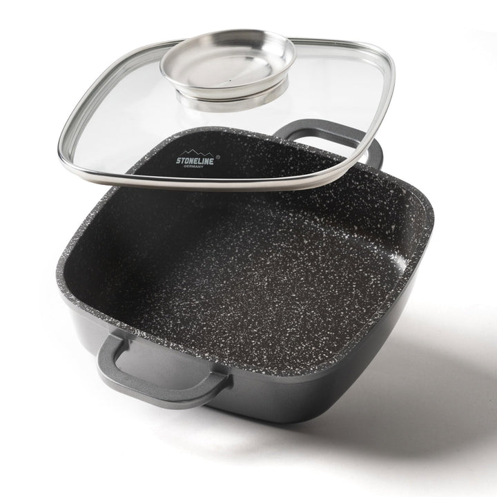 STONELINE 20cm Eckpfanne mit Aromaglasdeckel 20 x 20 cm Grau, 20 x 20 cm Grau