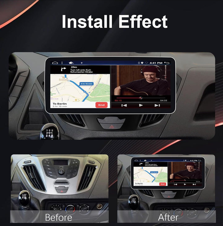 12.3 Zoll - 6G+128G - Android 12 IPS Autoradio Passt für Ford Tourneo Transit Custom (2013-2021) - K