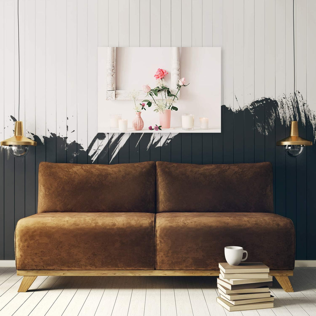Feeby Bild auf Leinwand Blumen Kunstdruck modern rustikal Rosa 80x60 cm M14325 80x60 cm, M14325 80x6