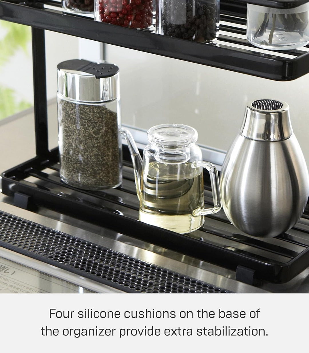 Yamazaki Home Countertop Gewürzablage und Organizer | Stahl, Einheitsgrösse, Schwarz, Schwarz