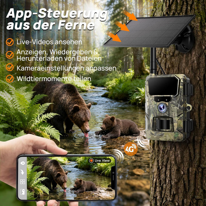 iZEEKER Solar Wildkamera mit Handyübertragung App, HD 48MP 4G LTE & Standard Wildkamera, Bewegungsme