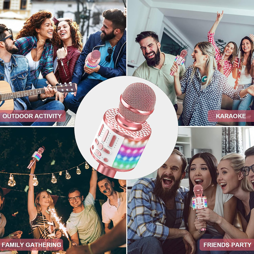 Karaoke Maschine Kinder mit 2 Mikrofon, Mini Karaoke Drahtlosen Mikrofon, Tragbares Bluetooth Lautsp