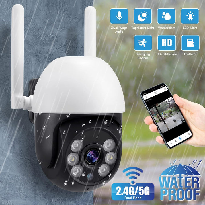 LEUTED 2K Überwachungskamera Aussen WLAN 5GHz/2,4GHz Kamera Überwachung, Outdoor Kamera mit Automati