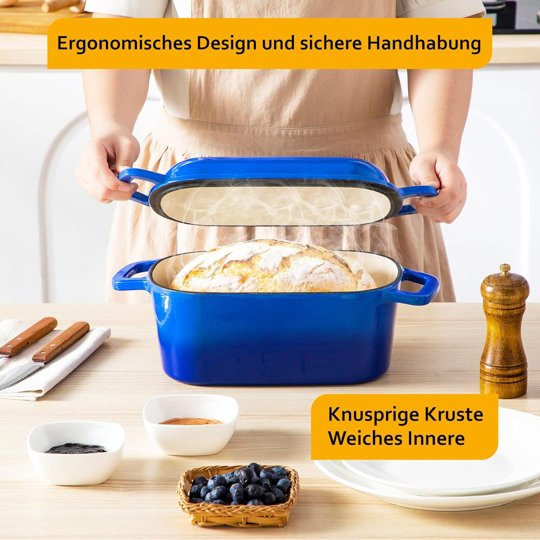 Velaze Gusseisen Topf 3,45L, 28cm Gusseisen Bräter mit Deckel – Quadrat Schmortopf mit Deckel Backof