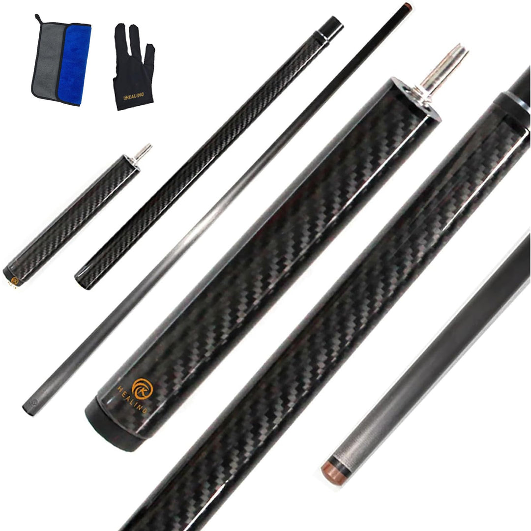 OKHEALING Kohlefaser-Billardqueue – 13,8 mm Kopf, 1/3 langes Springbecken-Queue-Gelenk, 124 cm, hand