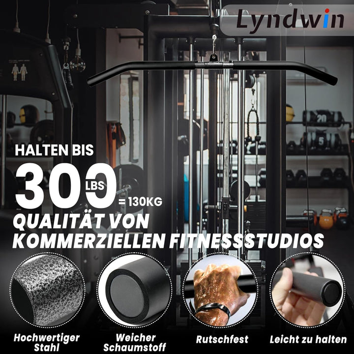Lyndwin Latzugstange Bizeps Trizeps Stange, Schwarz Stahl Latzug Griff Muskelzugstange, Fitness Grif