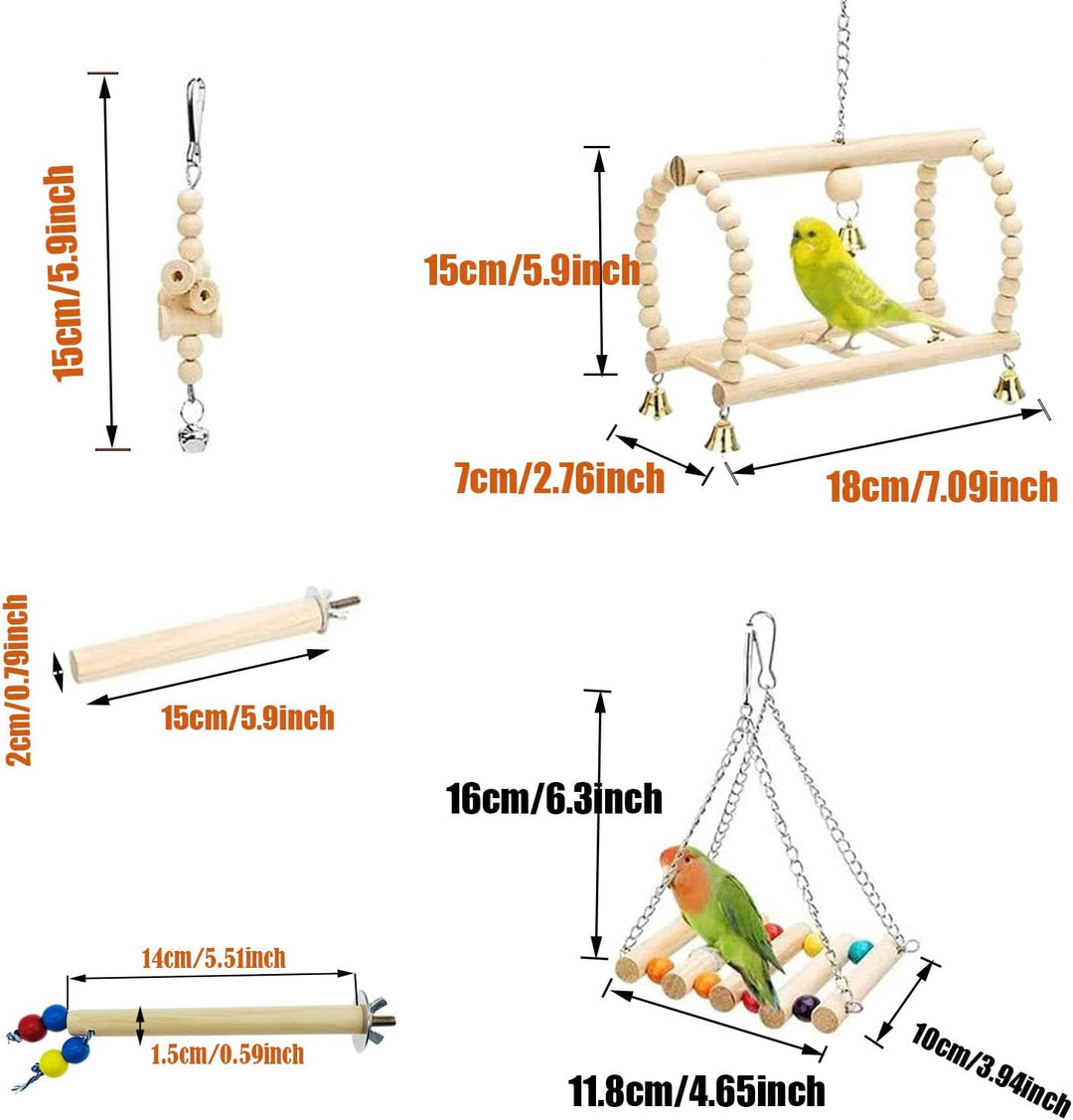 Allazone 14 Stück Sitzstangen Papagei Spielzeug Set, Papageienschaukel Vogelschaukel, Sitzstangen fü