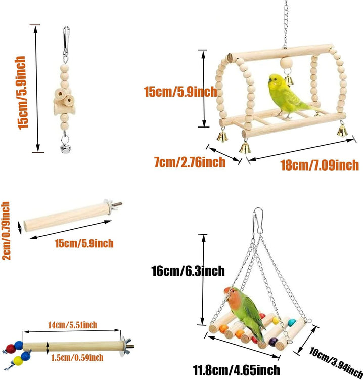 Allazone 14 Stück Sitzstangen Papagei Spielzeug Set, Papageienschaukel Vogelschaukel, Sitzstangen fü
